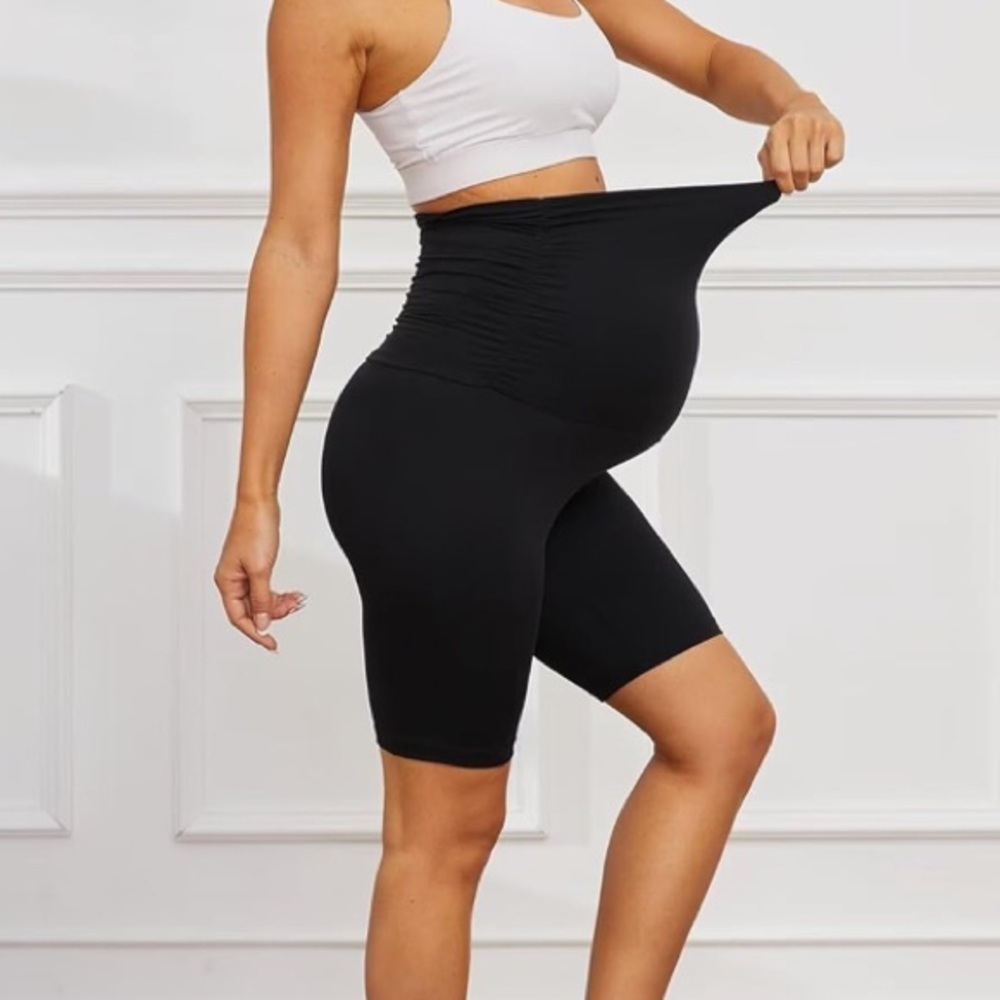 NWT Black Maternity Bike Shorts Over Belly - Picture 3 of 6